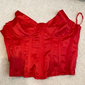 Prettylittlething red satin corset NWT